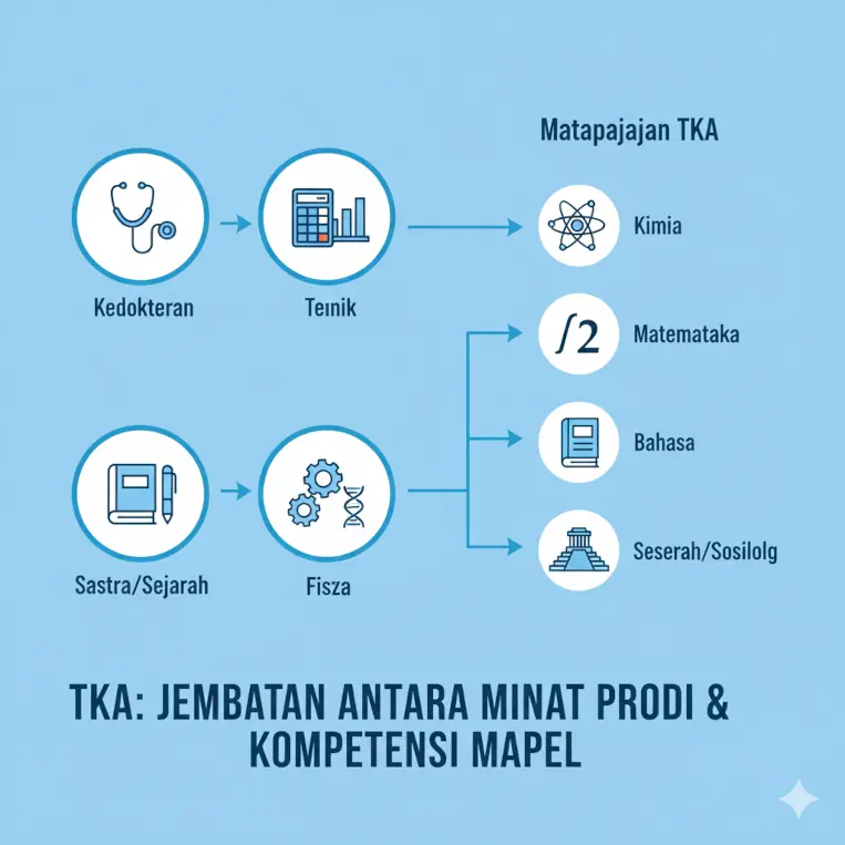 Diagram yang menunjukkan hubungan antara prodi kuliah dengan mapel pilihan TKA SMA yang relevan