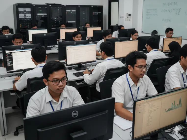 Mahasiswa Polstat STIS, calon ahli data negara, sedang belajar di laboratorium komputer.