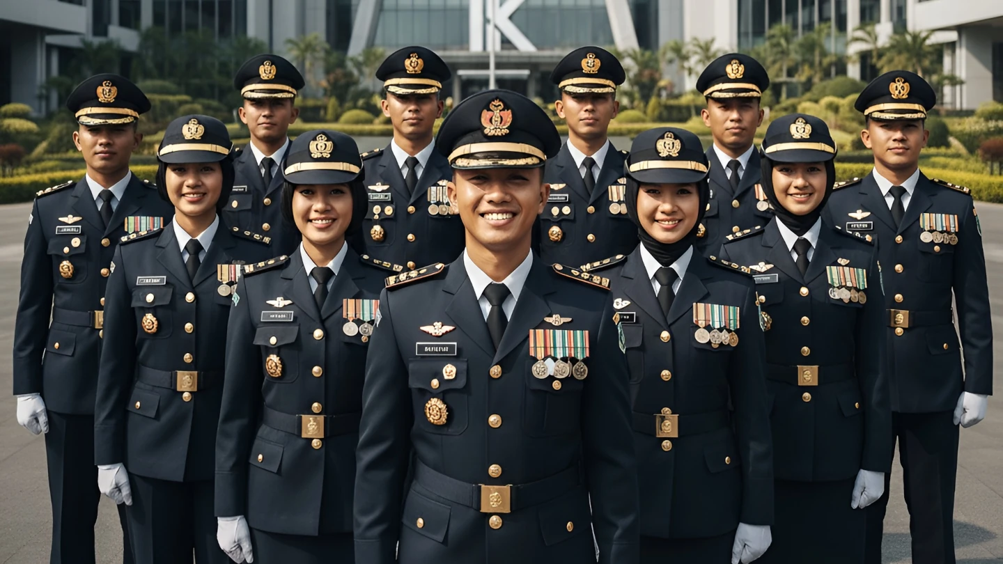 Taruna berseragam rapi berbaris di depan gedung sekolah kedinasan Kemenhub, menggambarkan masa depan cerah bagi yang lolos seleksi sekolah kedinasan kemenhub gratis