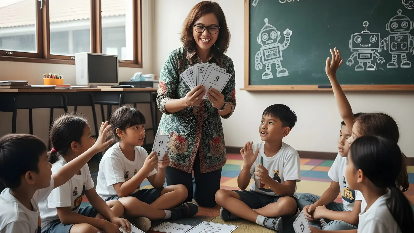 Guru ajarkan konsep coding tanpa komputer, menggunakan worksheet, puzzle, dan permainan logika, sebagai pembelajaran coding tanpa komputer yang efektif.