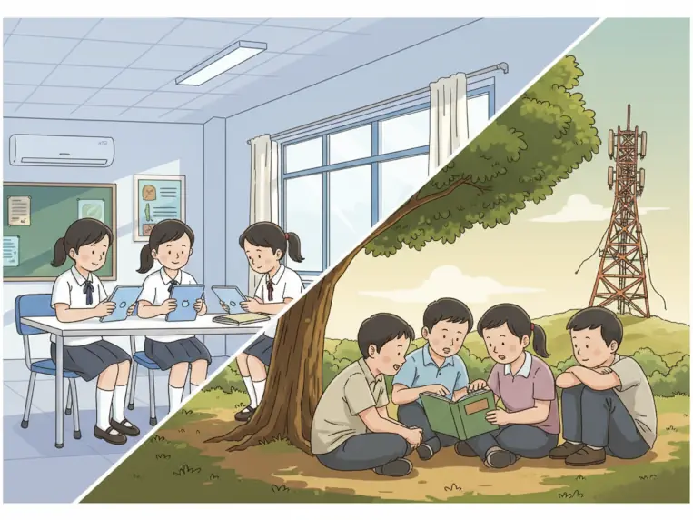 Ilustrasi kesenjangan digital yang memperburuk disparitas pendidikan dan mengancam pemanfaatan Bonus Demografi Indonesia.